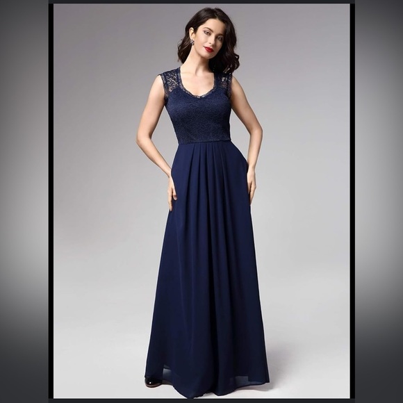 NWT Miusol Women's Casual Deep- V Neck Sleeveless Lace Maxi Dress sz L - Picture 3 of 13